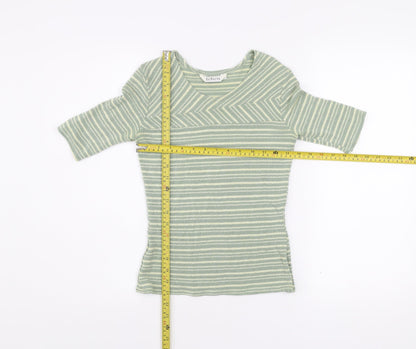 Tehen Womens Green Striped Knit Short Sleeve Scoop Neck T-Shirt Size S