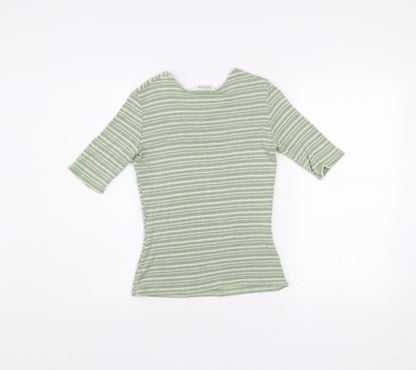 Tehen Womens Green Striped Knit Short Sleeve Scoop Neck T-Shirt Size S