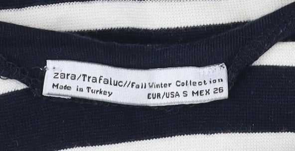 Zara Women’s Black White Striped Scoop Neck T-Shirt Size S