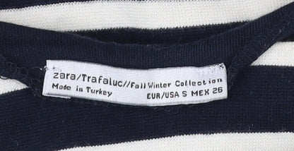 Zara Women’s Black White Striped Scoop Neck T-Shirt Size S