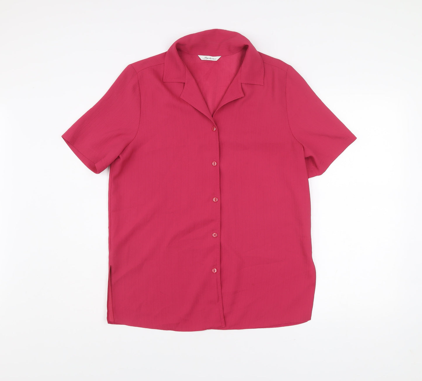 Berkertex Women Pink Size 12 Short Sleeve Button-Up Blouse