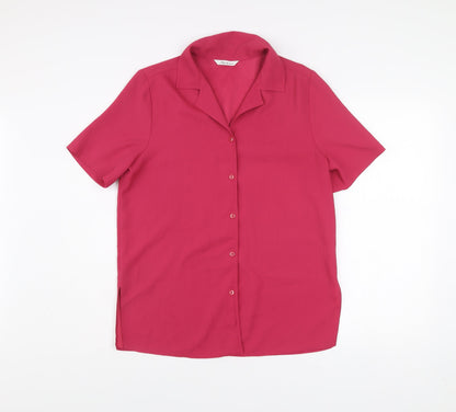 Berkertex Women Pink Size 12 Short Sleeve Button-Up Blouse