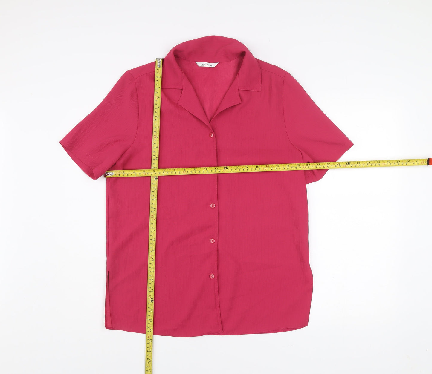 Berkertex Women Pink Size 12 Short Sleeve Button-Up Blouse
