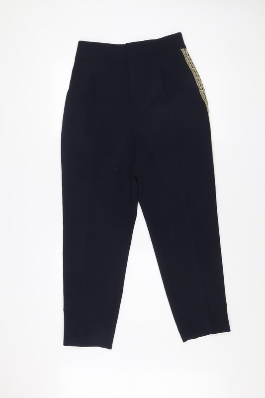 Zara Basic Women’s Blue Embroidered Slim Trousers Size 12