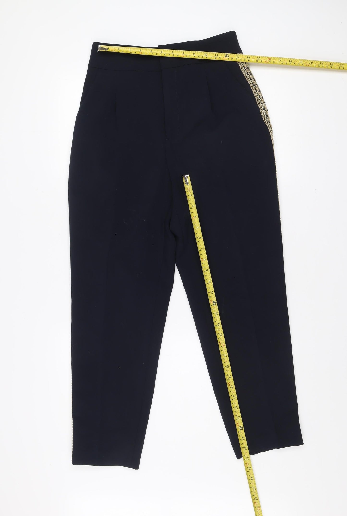 Zara Basic Women’s Blue Embroidered Slim Trousers Size 12