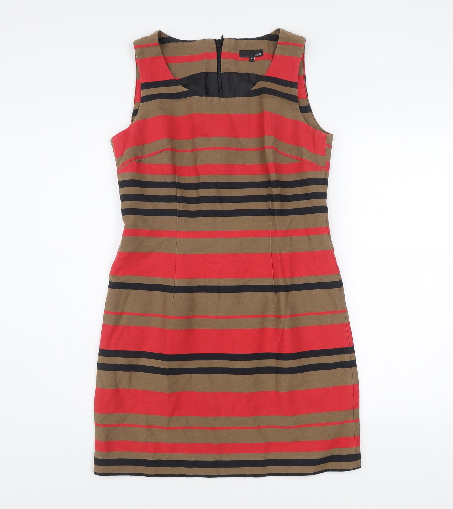 Next Women’s Red Brown Striped Sheath Dress Size 14 Sleeveless