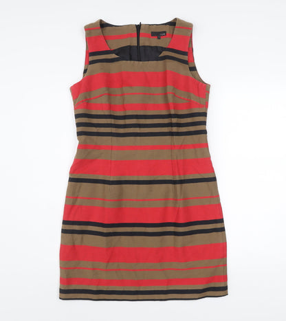 Next Women’s Red Brown Striped Sheath Dress Size 14 Sleeveless
