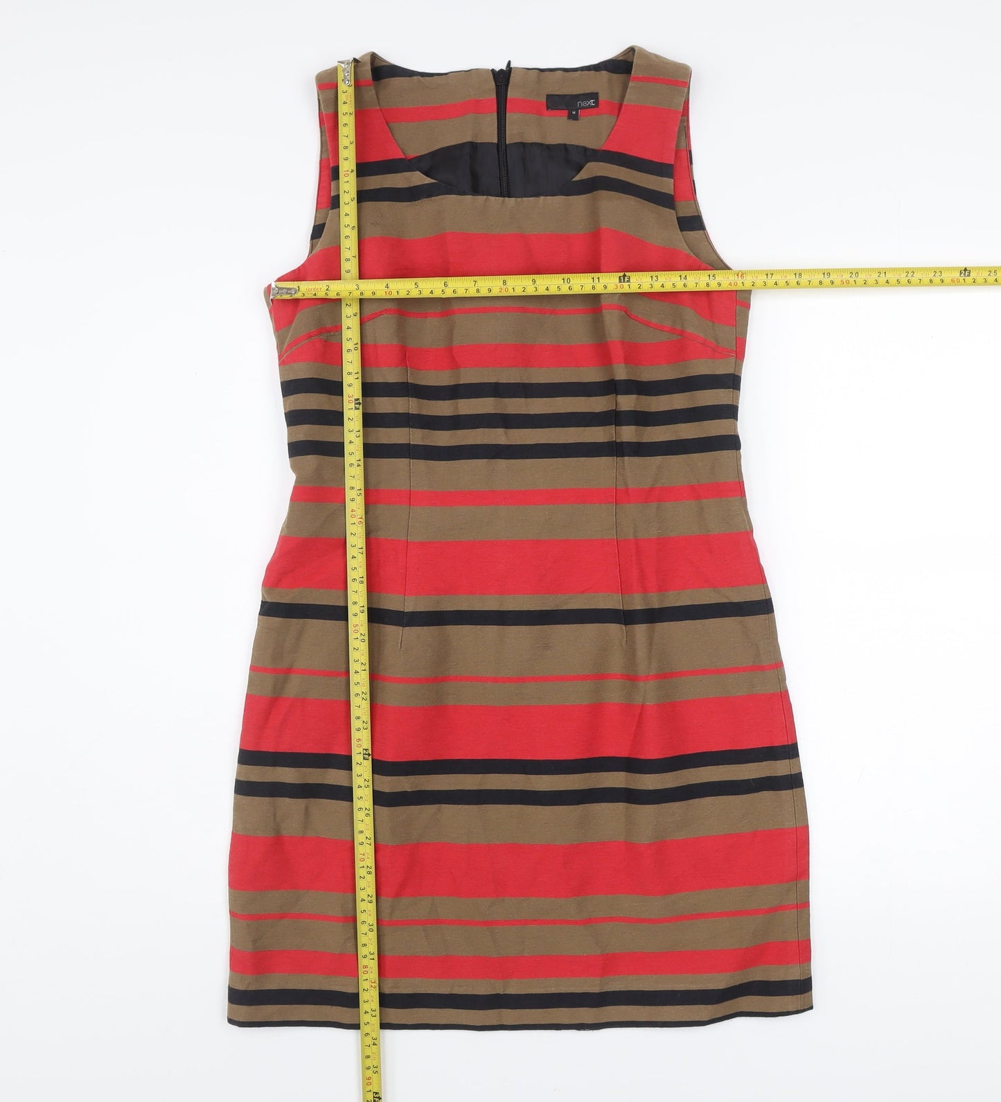 Next Women’s Red Brown Striped Sheath Dress Size 14 Sleeveless