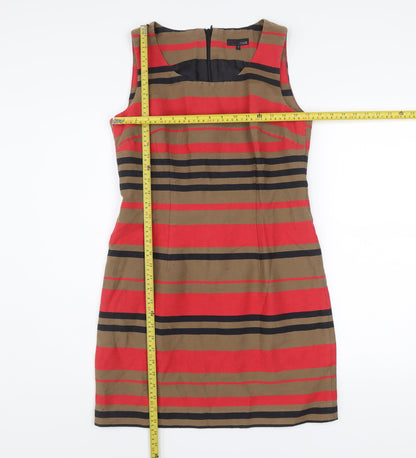 Next Women’s Red Brown Striped Sheath Dress Size 14 Sleeveless