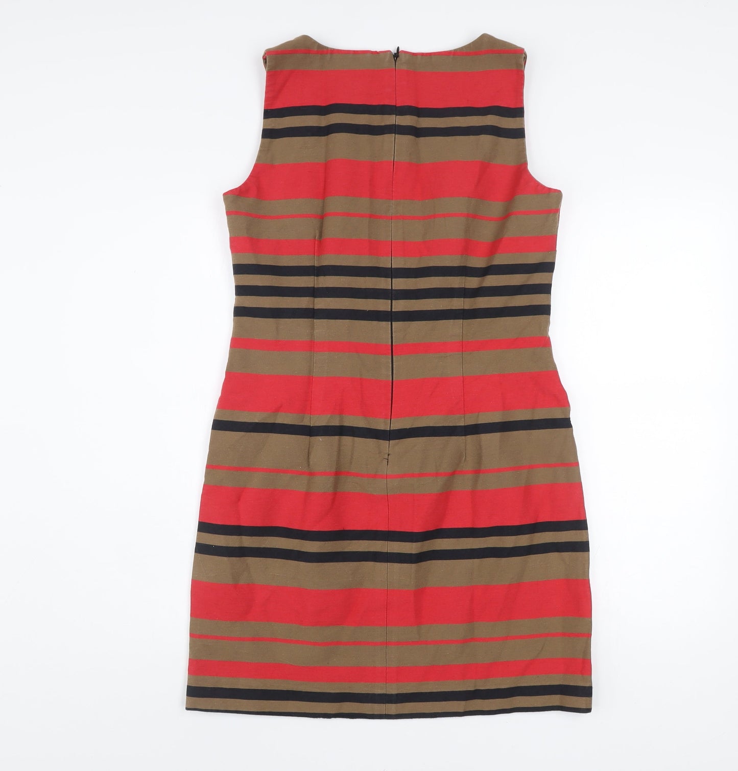 Next Women’s Red Brown Striped Sheath Dress Size 14 Sleeveless