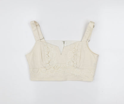 Guess Women Ivory Cropped Blouse M Cotton Lace Zip