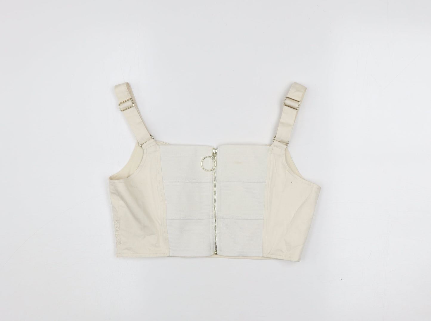 Guess Women Ivory Cropped Blouse M Cotton Lace Zip