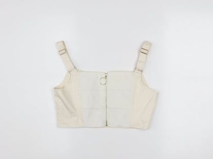 Guess Women Ivory Cropped Blouse M Cotton Lace Zip