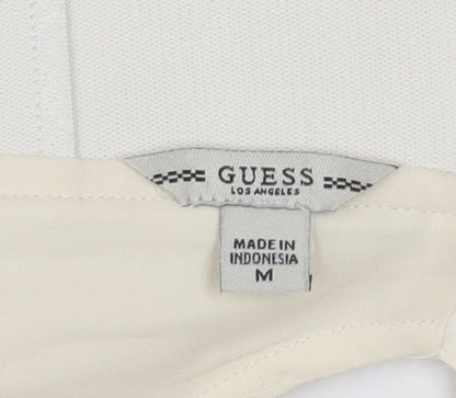 Guess Women Ivory Cropped Blouse M Cotton Lace Zip