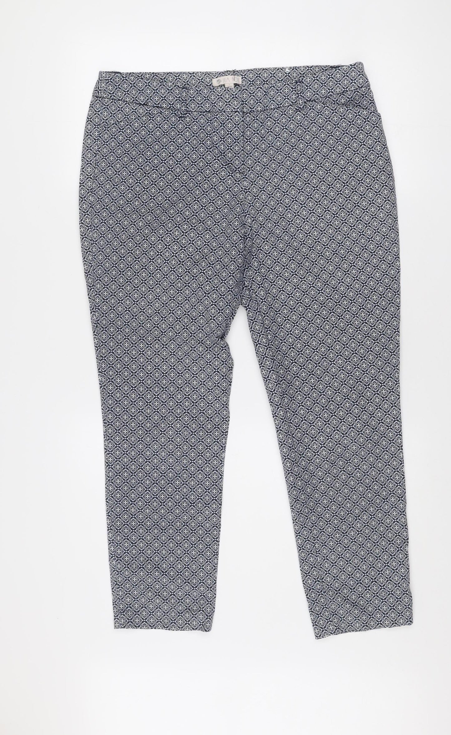 Lila Rose Womens Blue Geometric Slim Fit Trousers Size 14