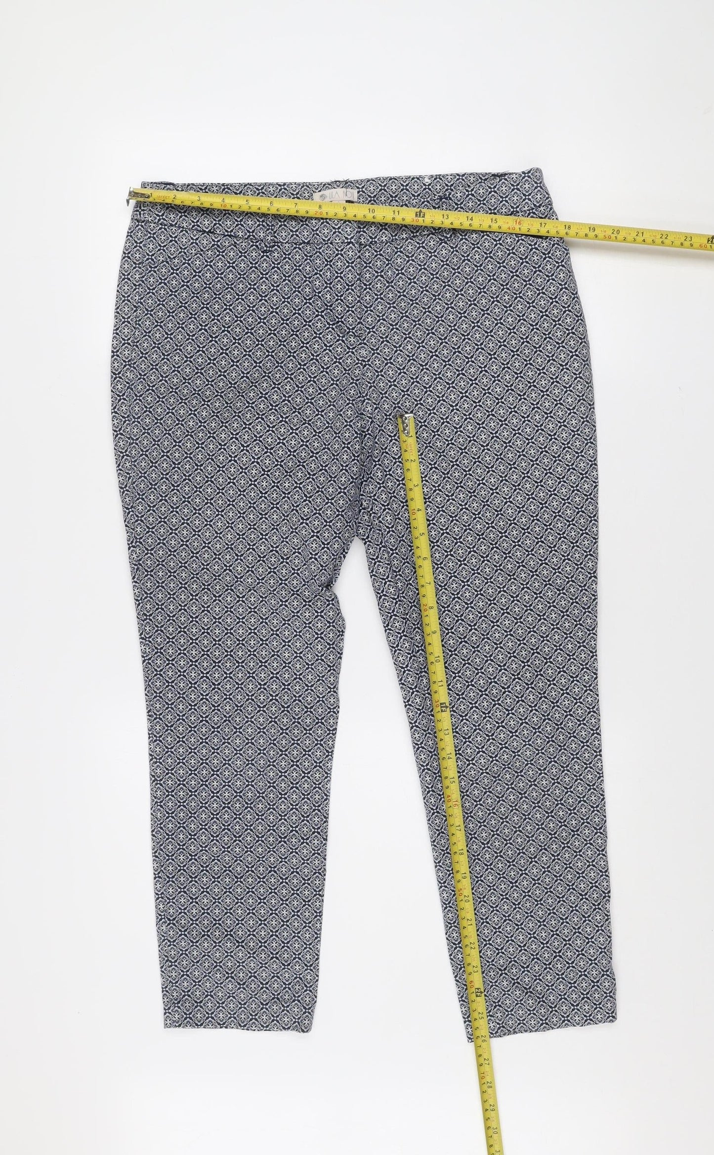 Lila Rose Womens Blue Geometric Slim Fit Trousers Size 14