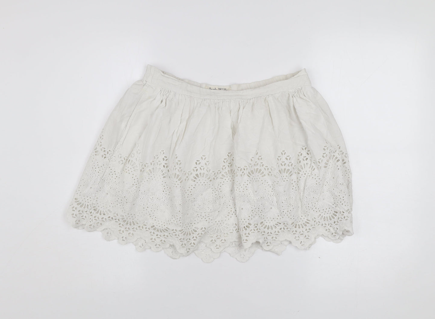 Jack Wills Women White UK 10 A-Line Cotton Embroidered Skirt
