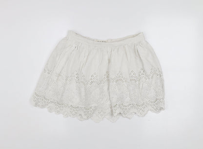 Jack Wills Women White UK 10 A-Line Cotton Embroidered Skirt
