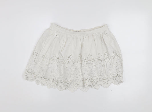 Jack Wills Women White UK 10 A-Line Cotton Embroidered Skirt
