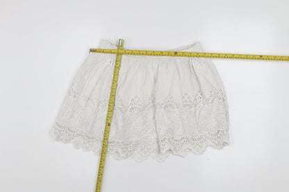 Jack Wills Women White UK 10 A-Line Cotton Embroidered Skirt