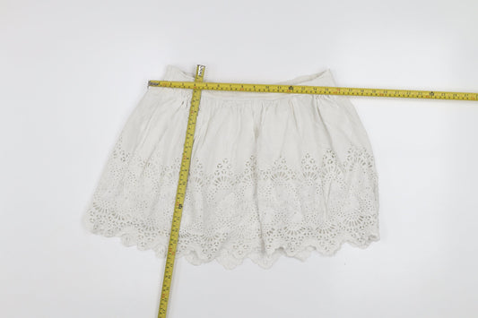 Jack Wills Women White UK 10 A-Line Cotton Embroidered Skirt