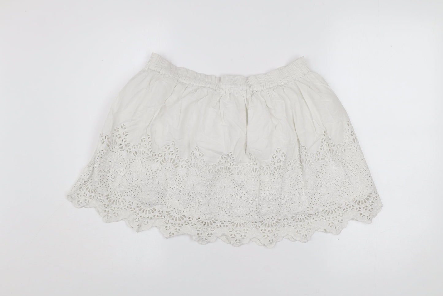 Jack Wills Women White UK 10 A-Line Cotton Embroidered Skirt