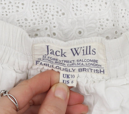 Jack Wills Women White UK 10 A-Line Cotton Embroidered Skirt