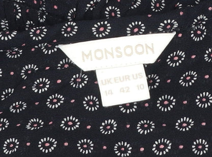 Monsoon Womens Black Viscose Blouse Size 14 Tunic Work Casual