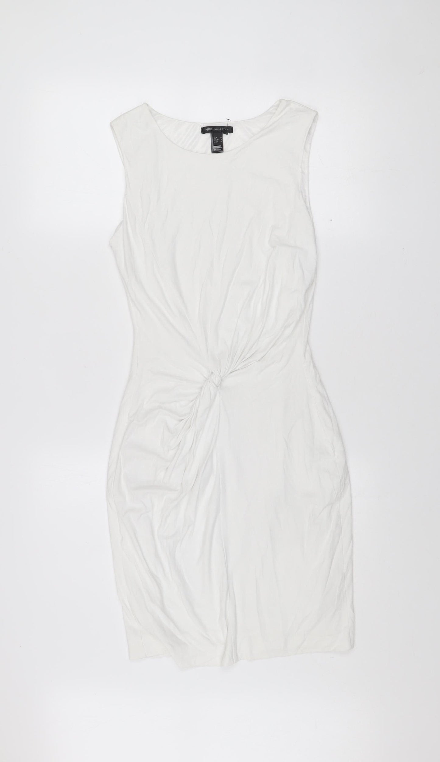 MNG Collection Women's White Bodycon Dress Size 10 Scoop Neck Ruched Jersey