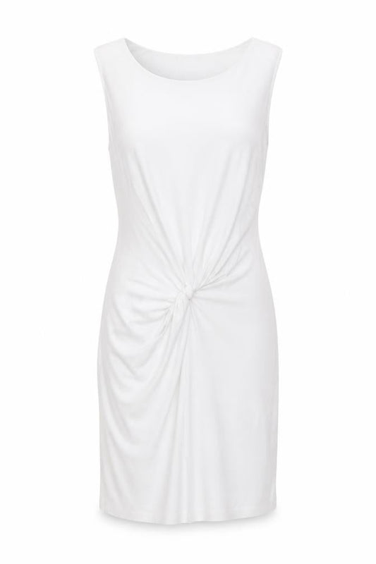 MNG Collection Women's White Bodycon Dress Size 10 Scoop Neck Ruched Jersey