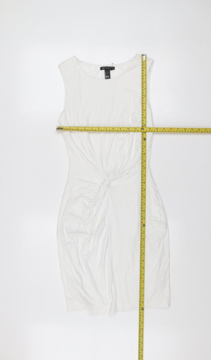 MNG Collection Women's White Bodycon Dress Size 10 Scoop Neck Ruched Jersey