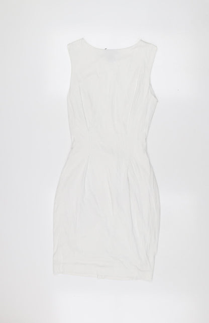 MNG Collection Women's White Bodycon Dress Size 10 Scoop Neck Ruched Jersey