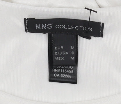 MNG Collection Women's White Bodycon Dress Size 10 Scoop Neck Ruched Jersey