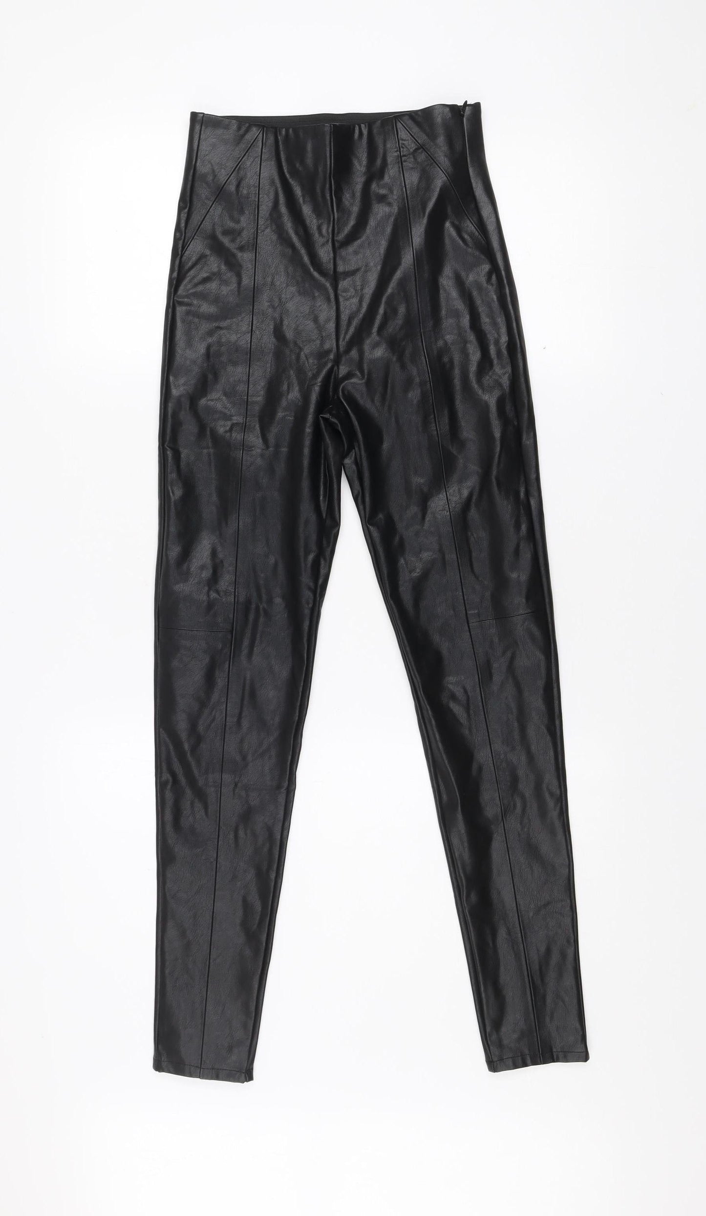 Stradivarius Women’s Black Faux Leather Leggings Size 8 Slim Fit