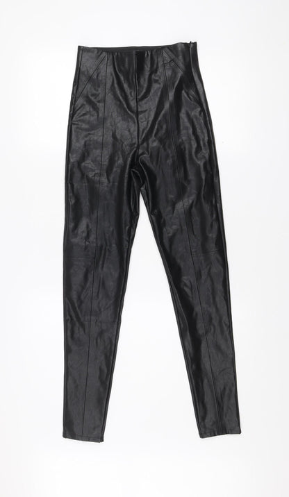 Stradivarius Women’s Black Faux Leather Leggings Size 8 Slim Fit