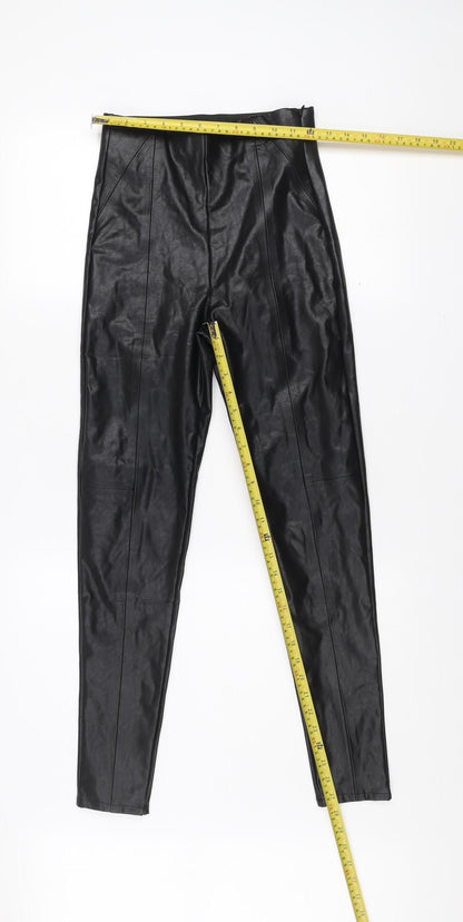 Stradivarius Women’s Black Faux Leather Leggings Size 8 Slim Fit