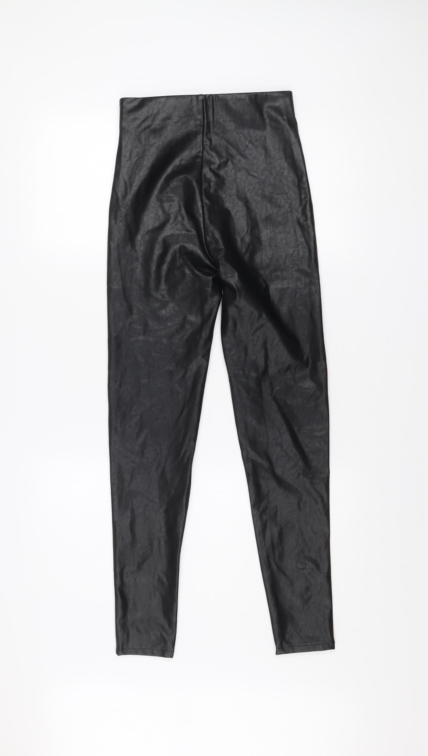 Stradivarius Women’s Black Faux Leather Leggings Size 8 Slim Fit