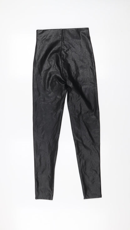 Stradivarius Women’s Black Faux Leather Leggings Size 8 Slim Fit