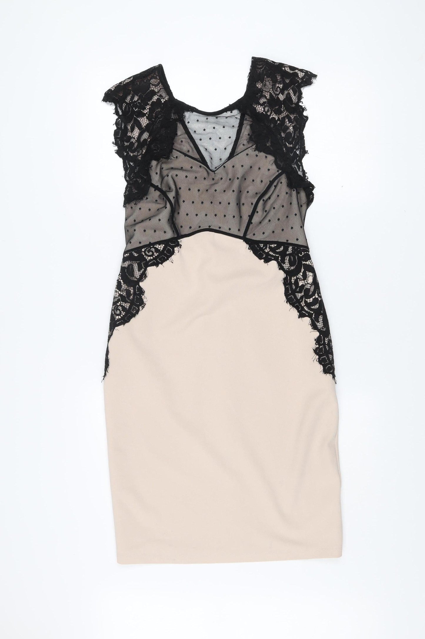 Next Petite Women’s Beige Black Lace Sheath Dress Size 12