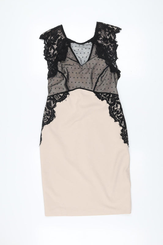 Next Petite Women’s Beige Black Lace Sheath Dress Size 12