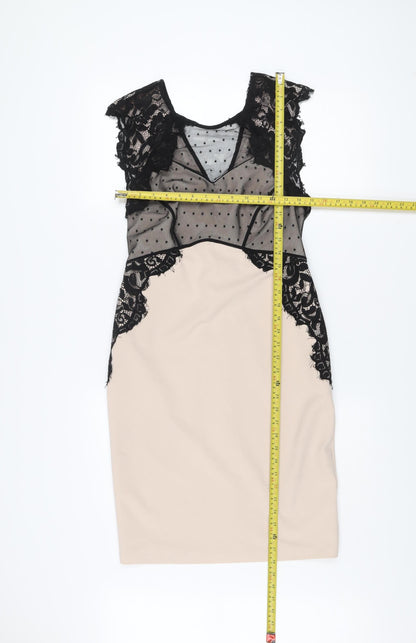 Next Petite Women’s Beige Black Lace Sheath Dress Size 12