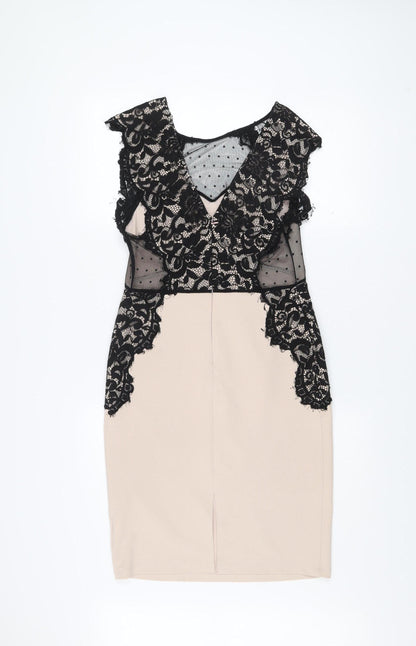 Next Petite Women’s Beige Black Lace Sheath Dress Size 12