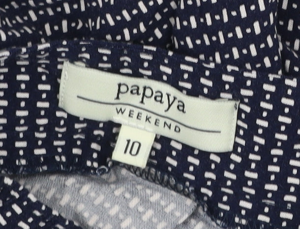 Papaya Women Blue Geometric Viscose Trousers Size 10