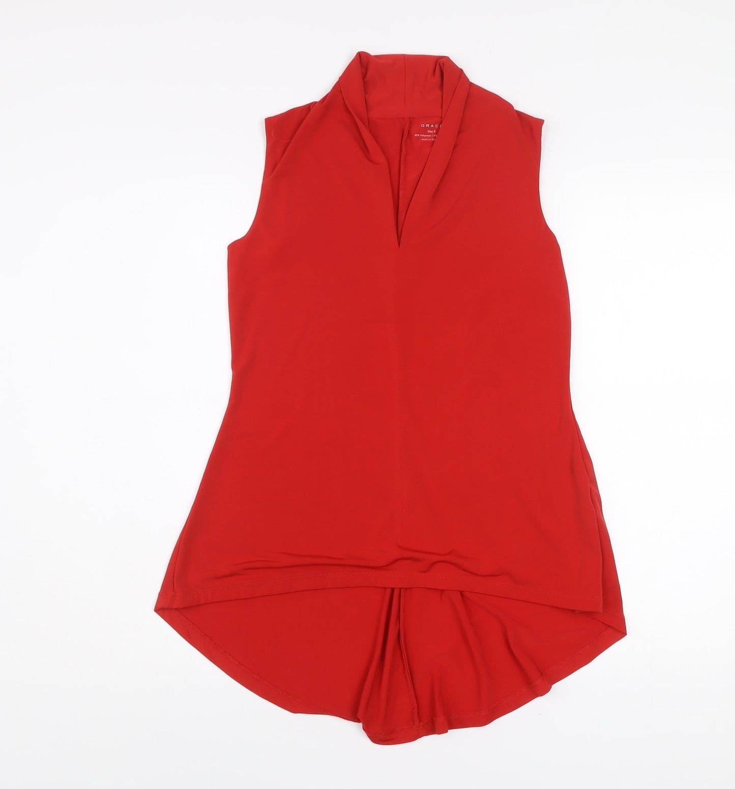 Grace Womens Red Sleeveless Tunic Blouse Top Size S V-Neck