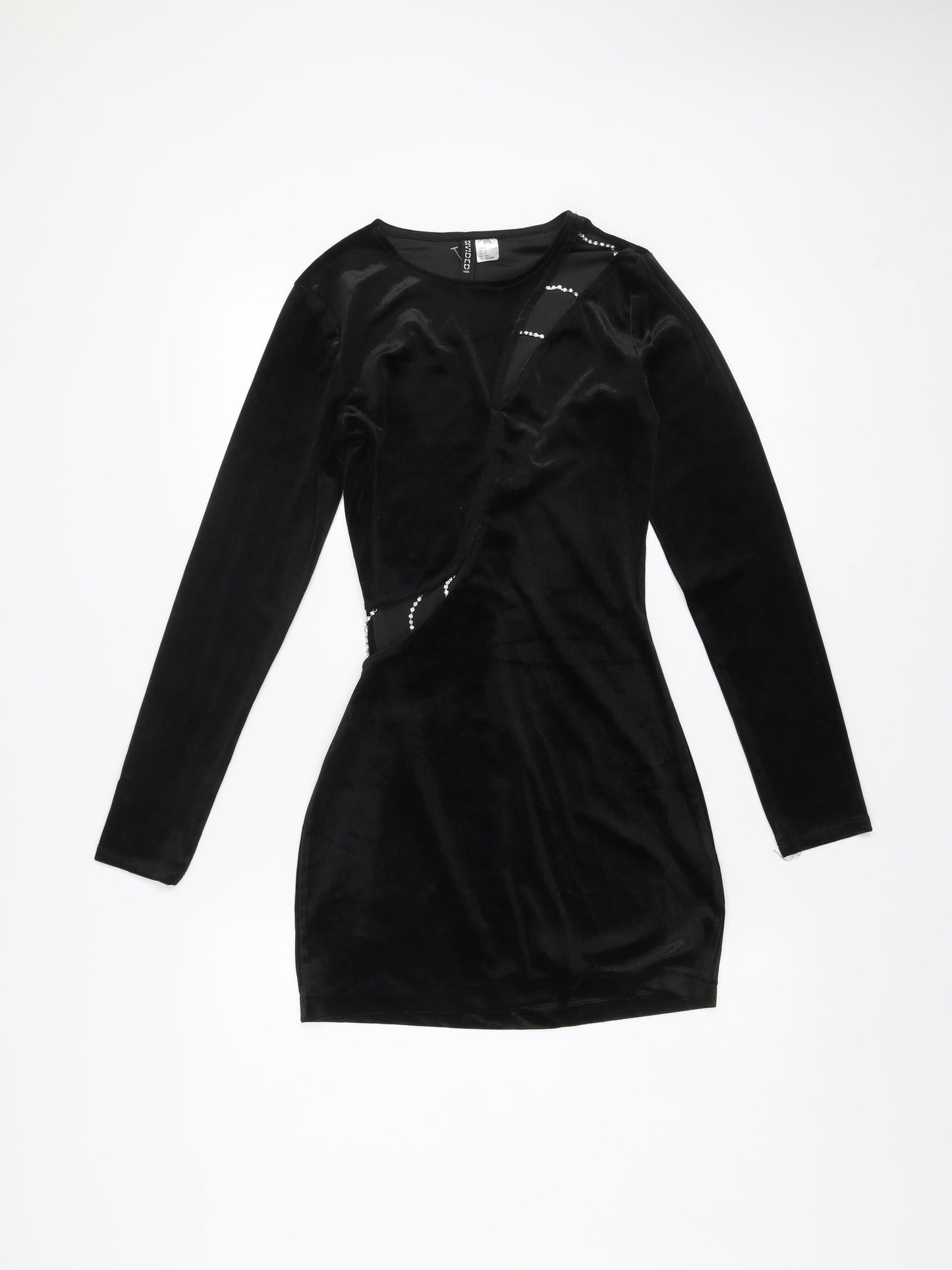 H&M Women’s Black Velvet Sequin Bodycon Mini Dress Size 8