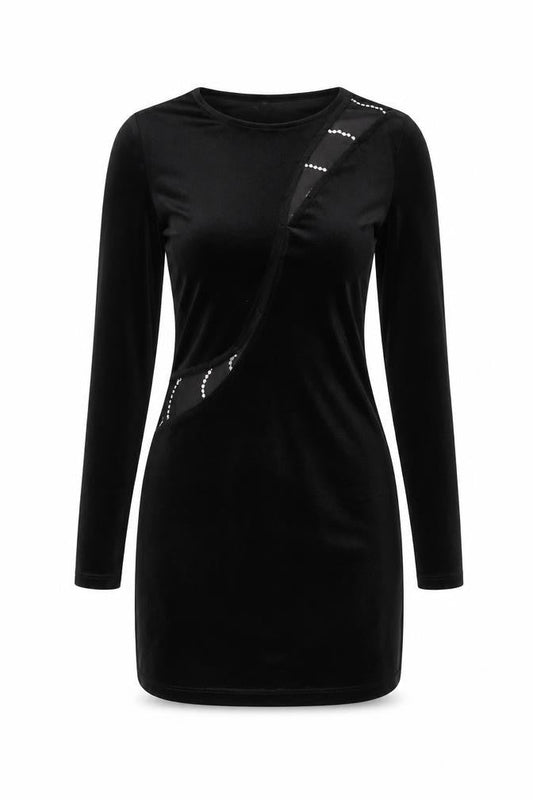 H&M Women’s Black Velvet Sequin Bodycon Mini Dress Size 8
