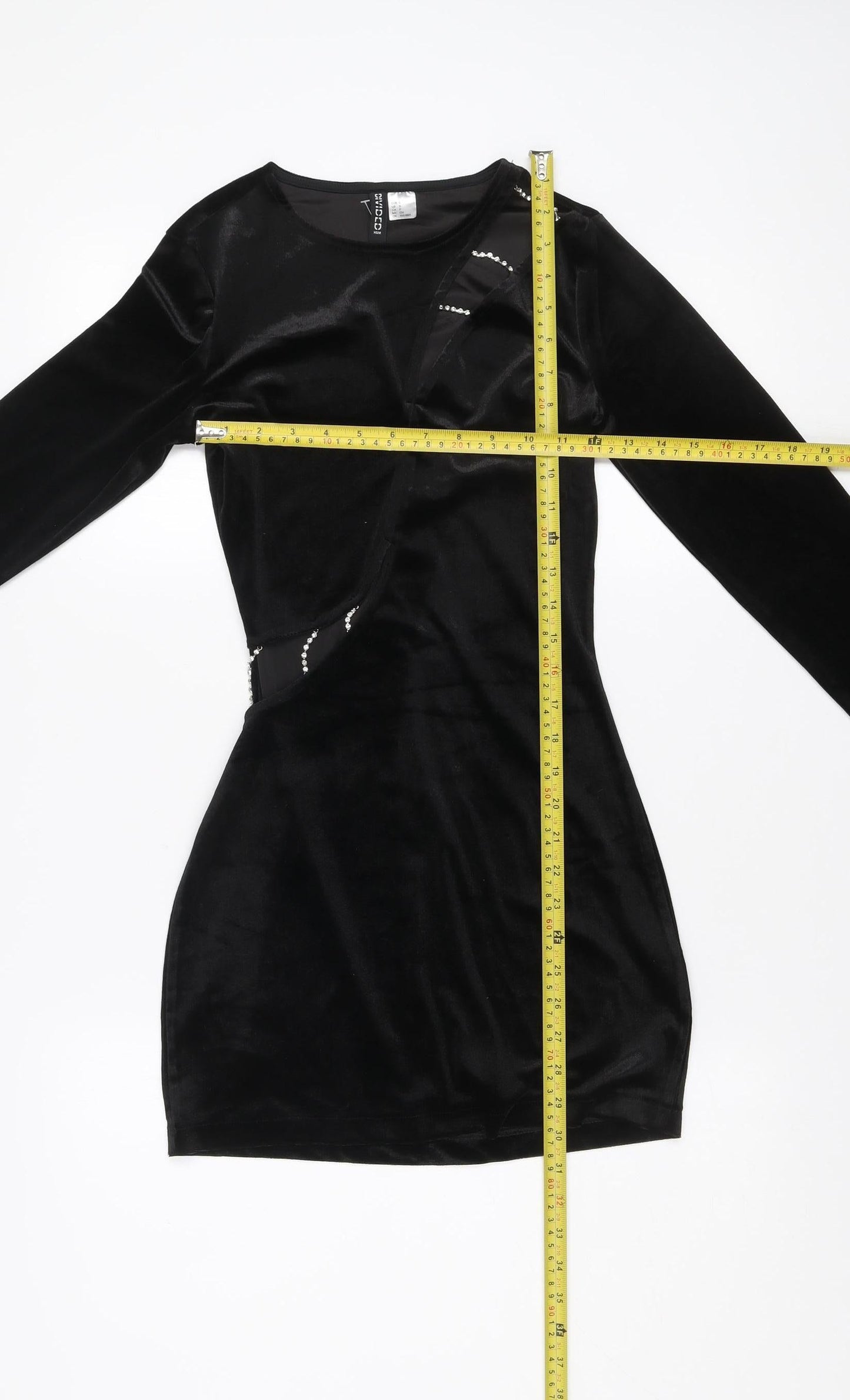 H&M Women’s Black Velvet Sequin Bodycon Mini Dress Size 8
