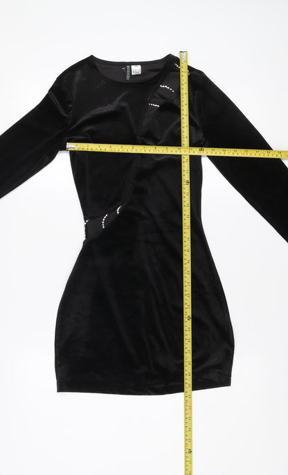 H&M Women’s Black Velvet Sequin Bodycon Mini Dress Size 8