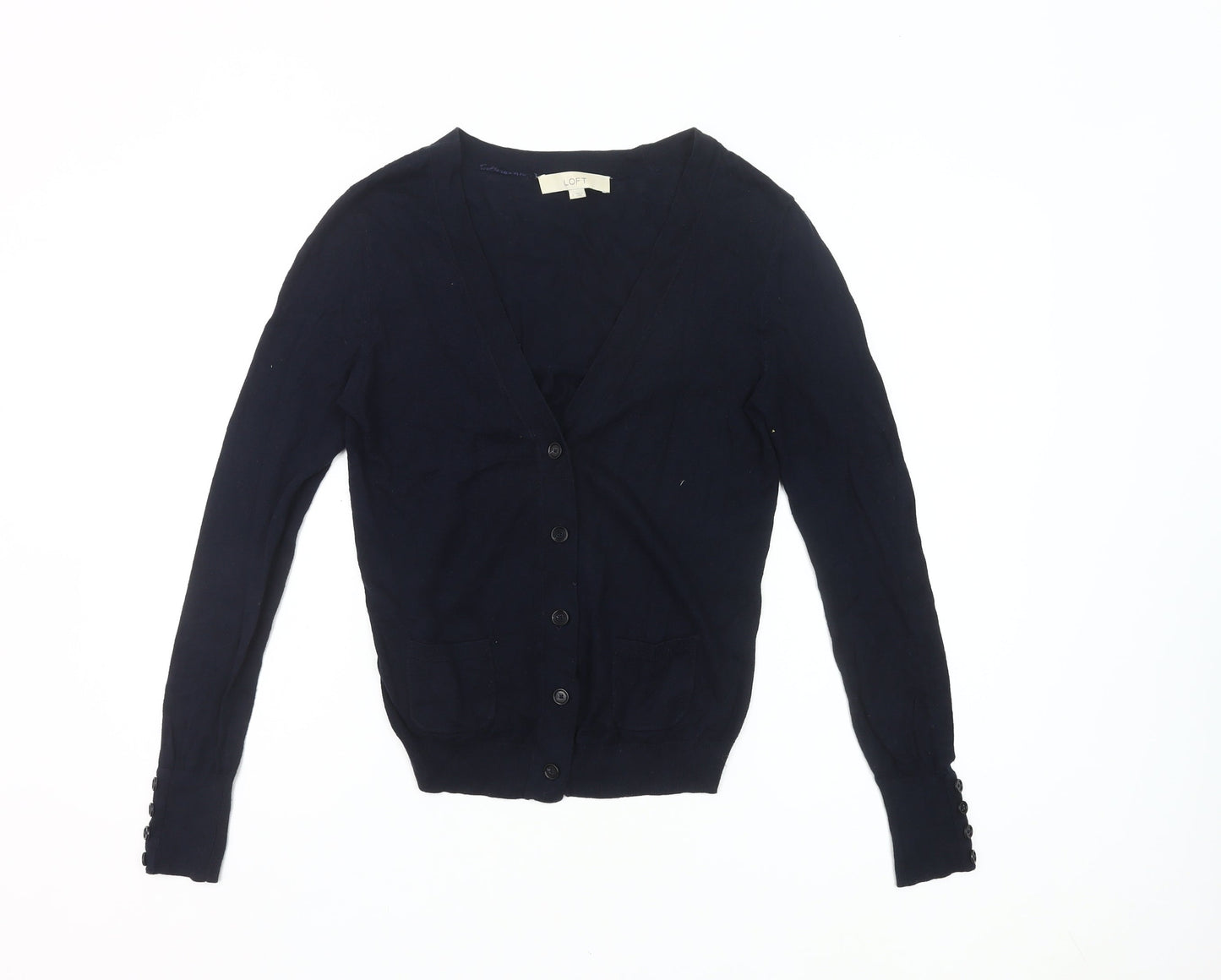 Ann Taylor Loft Womens Blue Cardigan Small V-Neck Knit Cotton Modal
