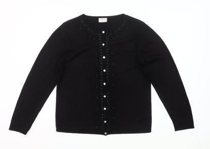 Mackays Women's Black Medium Cardigan Jumper Embroidered Knit Long Sleeve